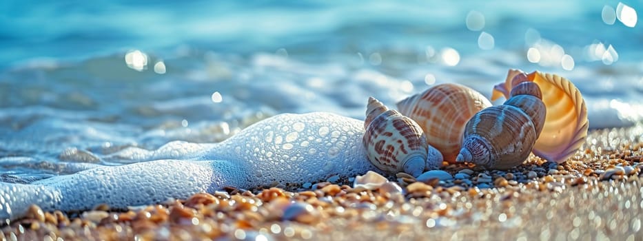 Beautiful seashells on the seashore. selective focus. nature Generative AI,