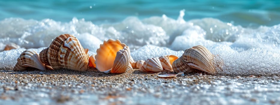 Beautiful seashells on the seashore. selective focus. nature Generative AI,