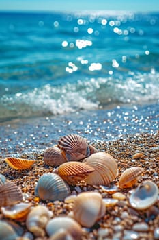 Beautiful seashells on the seashore. selective focus. nature Generative AI,