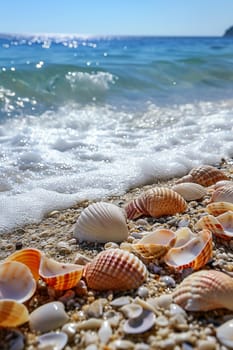 Beautiful seashells on the seashore. selective focus. nature Generative AI,