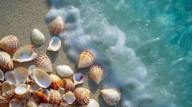 Beautiful seashells on the seashore. selective focus. nature Generative AI,