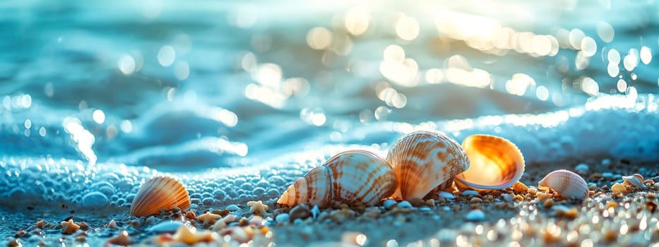 Beautiful seashells on the seashore. selective focus. nature Generative AI,