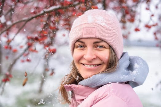 Winter Elegance: Portrait of a Beautiful Girl in a Snowy European Village