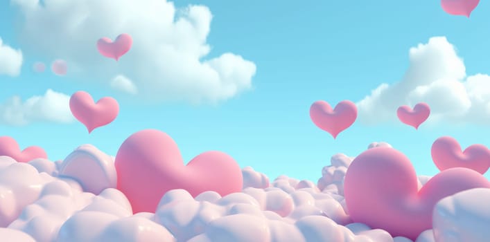 Romantic Love in the Sky: A Colorful Paper Heart Balloon Flying High in the Pink and Blue Summer Sky