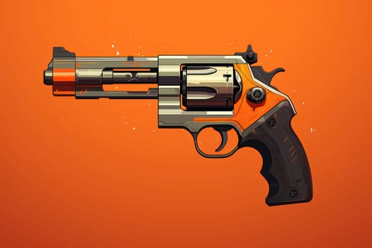 Isolated Dangerous Weapon: Revolver, Pistol, and Handgun in Steel, Black, and White Illustration