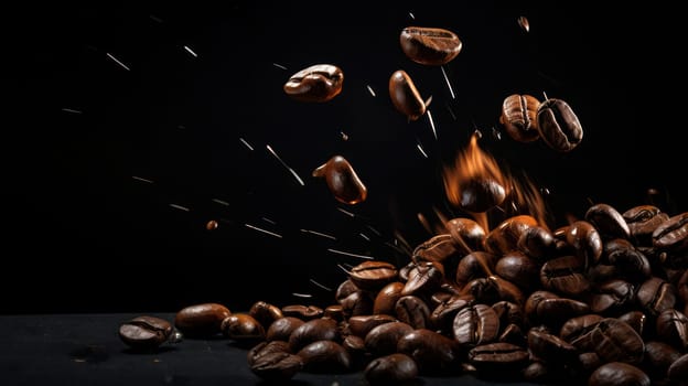 Brown Coffee Beans on White Background: Aromatic Seeds of Energy and Flavor, Falling in a Close-up, Macro Close-Up of Delicious Gourmet Arabica Coffee Beans on a Wooden Table