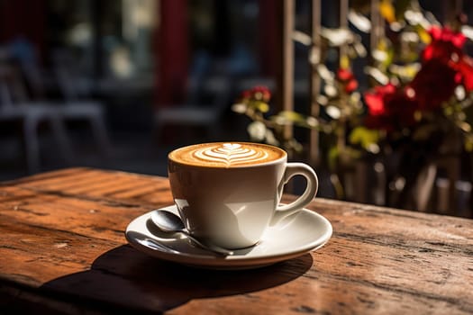 Cappuccino Morning: A Stylish Cup of Hot Drink on Wooden Table