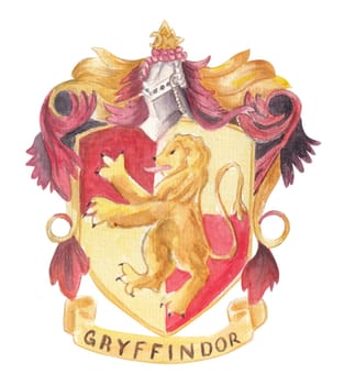 Harry Potter Gryffindor logo in cartoon doodle style. hand drawn watercolor illustration