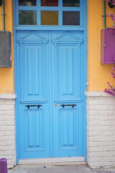 blue wood door texture background,