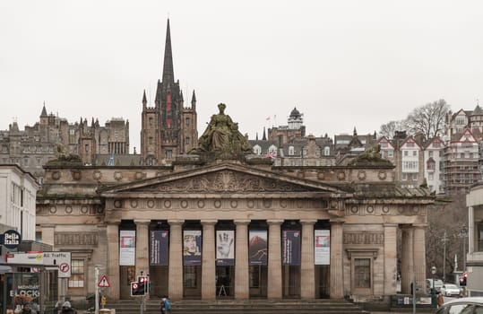 Edinburgh, Scotland, Jan 16, 2024 - View of The Royal Scottish Academy of Art and Architecture Neoclassical Edinburgh forming part of National Galleries of Scotland. Space for text, Selective focus.