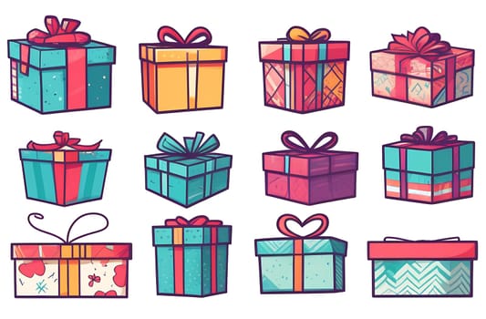 A set of illustrations of gift boxes isolated on a white background.