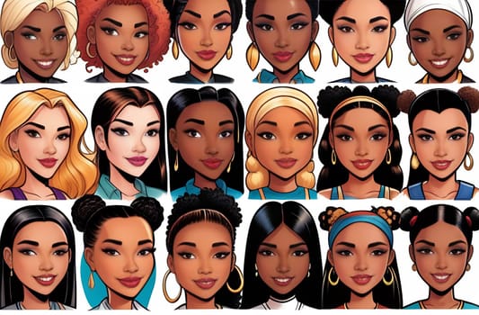 The collection of composite sets multinational female face is an ideal concept of healthcare for different races, highlighted on a white background.
