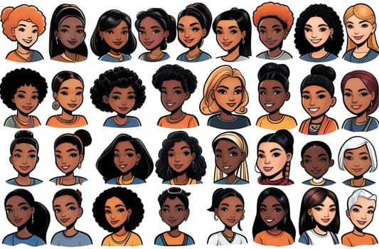 The collection of composite sets multinational female face is an ideal concept of healthcare for different races, highlighted on a white background.