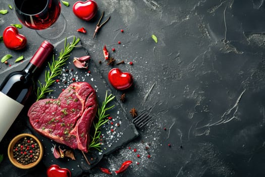 grilled beef steak for valentines day pragma in black background