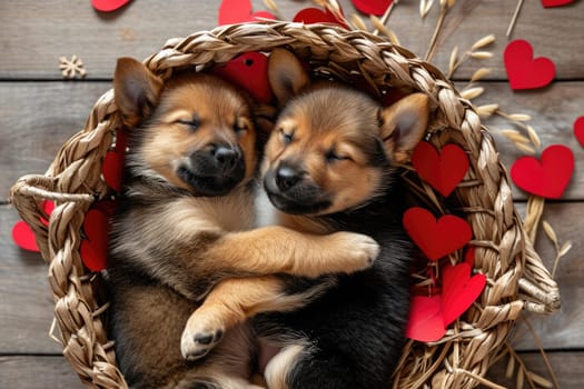 Cute puppy couple in love on valentines day Pragma