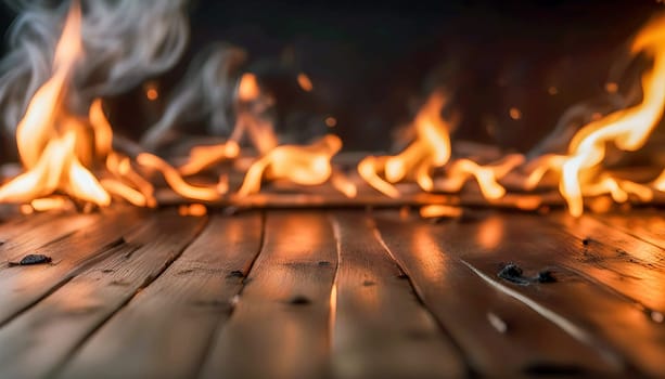 Close-up of Flames on Wooden Surface Created by artificial intelligence