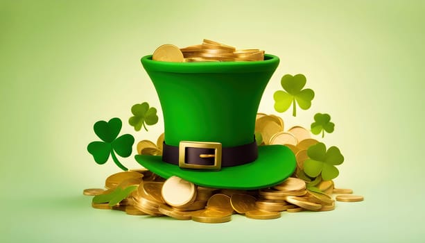 Leprechaun Hat with Gold Coins and Shamrocks Created by artificial intelligence