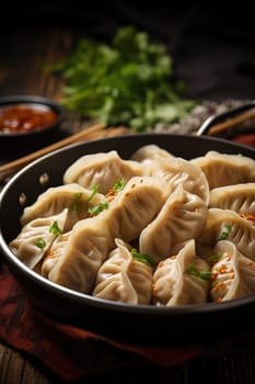 delicious Chinese dumplings on plate. ai generated