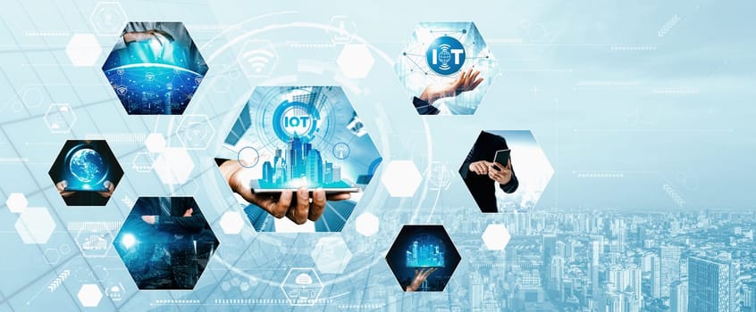 Communication technology , smart connection IOT and people network technology concept. People using connective device to connect to the secured internet network and cloud computing server vexel