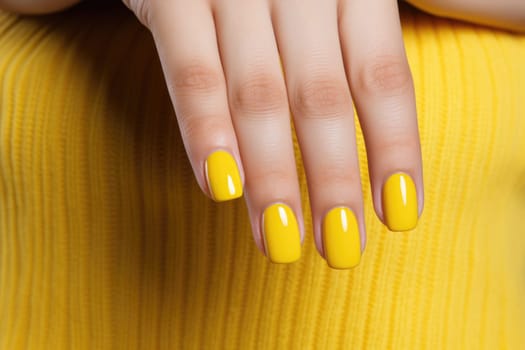 Close-up of the hands of a young woman with bright bright manicure on her nails. ai generated