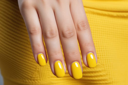 Close-up of the hands of a young woman with bright bright manicure on her nails. ai generated