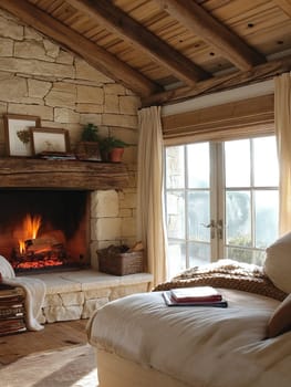 Cozy modern winter living room interior.