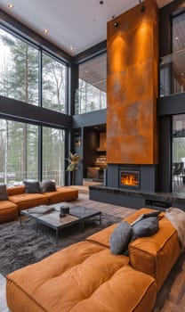Cozy modern winter living room interior.