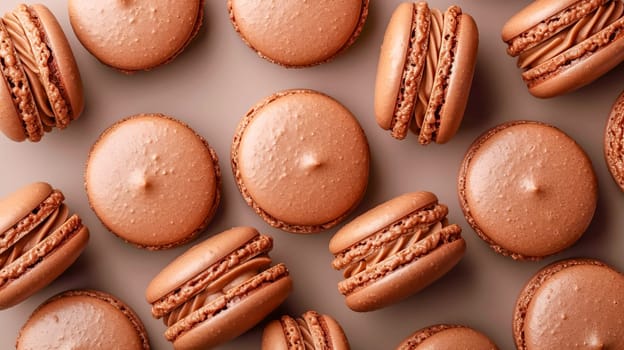 Cocoa macarons on a light surface.