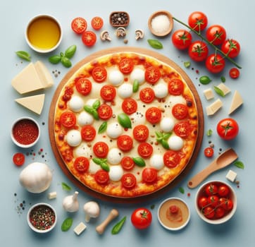 lay flat melted mozzarella cheese tomato and basil pizza ready to eat illustration ai generated