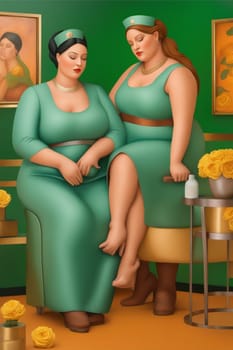 curvy elegant empowered couple of women illustration generative ai art