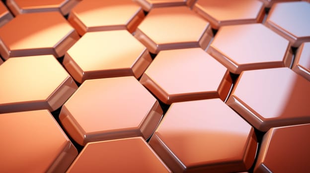 Close-up of a geometric pattern with copper hexagons creating an abstract background.