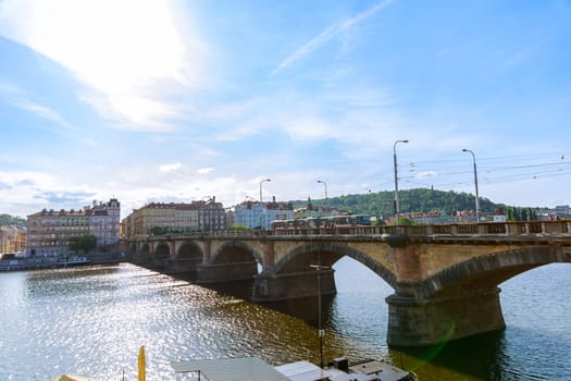 22 May 2022 Prague, Czech Republic. Tansport bridge is crucial infrastructure for facilitating movement of people and vehicles.