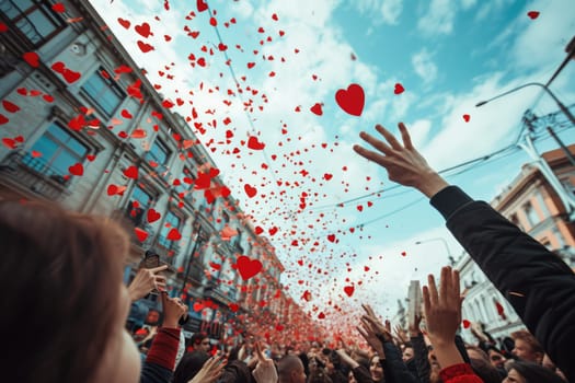 people on the street celebrate valentines day with love and joy pragma