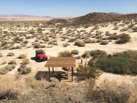 Red SUV at Campsite in Beautiful Anza Borrego Desert State Park. High quality photo