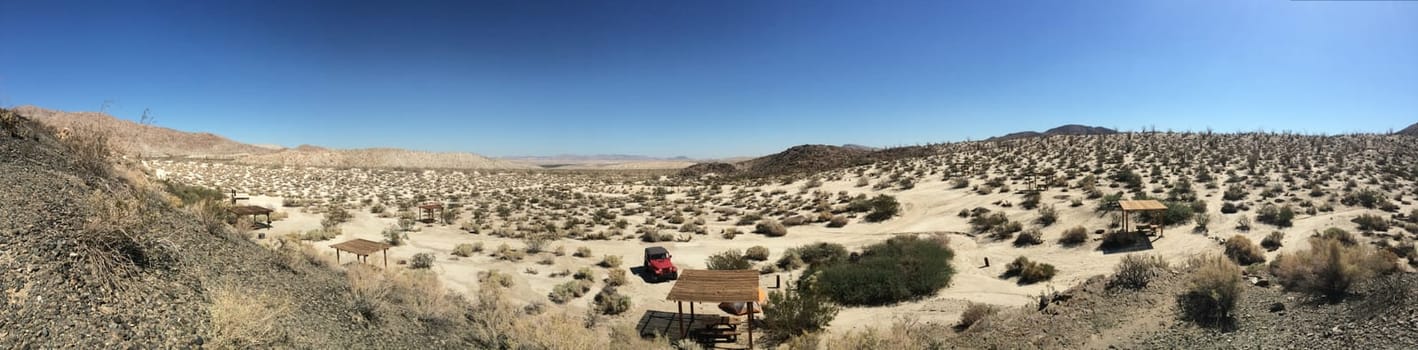 Panorama of Desert Landscape and Campsite at Anza Borrego State Park. High quality photo