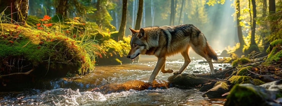 wolf in the forest near the river. Selective focus. animal.