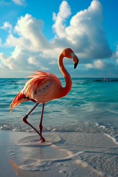 pink flamingo on the seashore. Selective focus. animal.