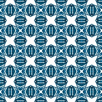 Organic tile. Blue admirable boho chic summer design. Trendy organic green border. Textile ready ravishing print, swimwear fabric, wallpaper, wrapping.