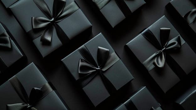 black gift boxes. Selective focus holiday