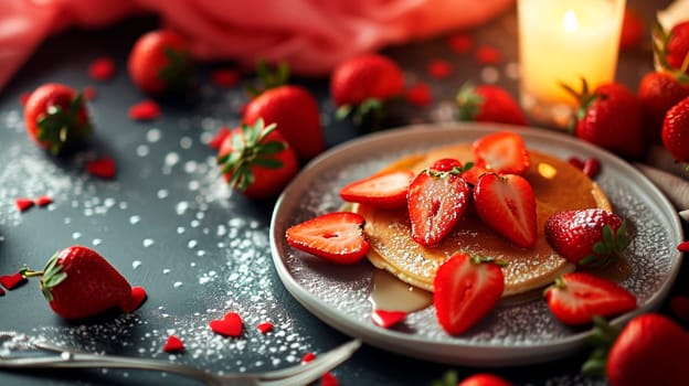 Breakfast for Valentine's Day. Selective focus. Food.