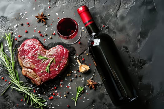 grilled beef steak for valentines day pragma in black background