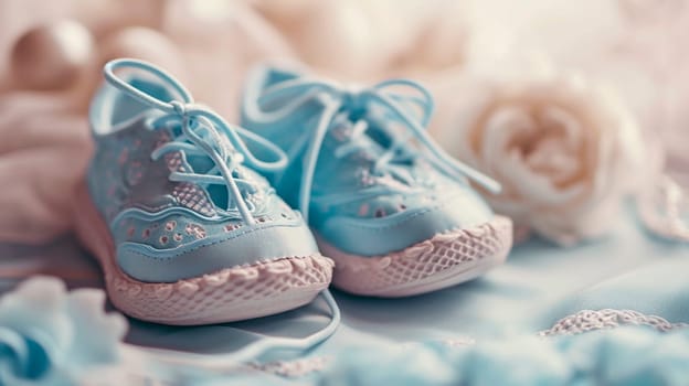 baby booties on a white background. Selective focus. kid.