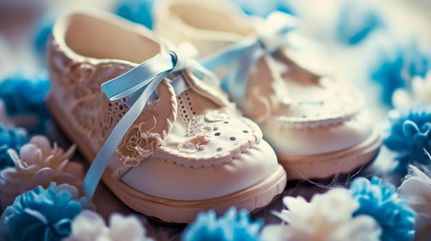 baby booties on a white background. Selective focus. kid.