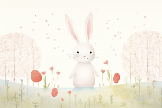 Adorable Bunny Card: Cute Rabbit Illustration with Happy Cartoon Animal on a Decorative Background