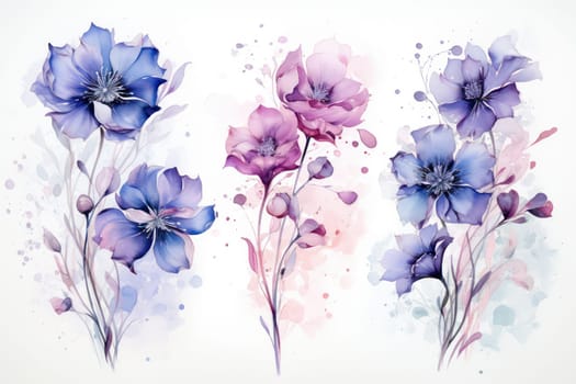 Spring Bliss: Watercolor Floral Blossoms on Vintage Botanical Background