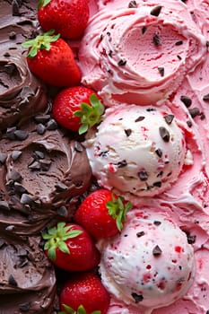 strawberry vanilla chocolate ice cream. Selective focus. food.