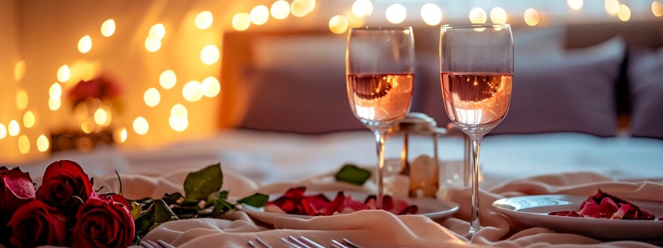 Romantic in a hotel with wine. Selective focus. Holiday.