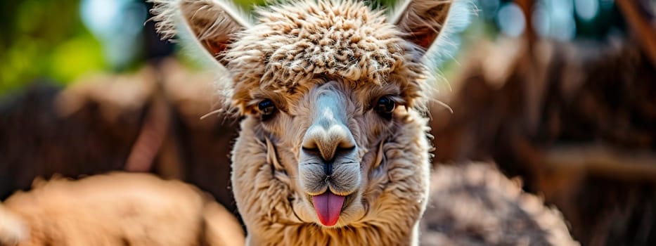 Portrait of an alpaca on a farm. Selective focus. Nature.