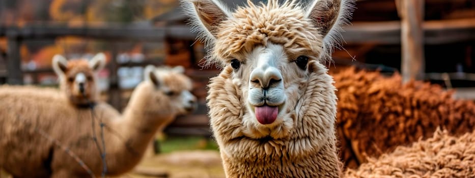 Portrait of an alpaca on a farm. Selective focus. Nature.