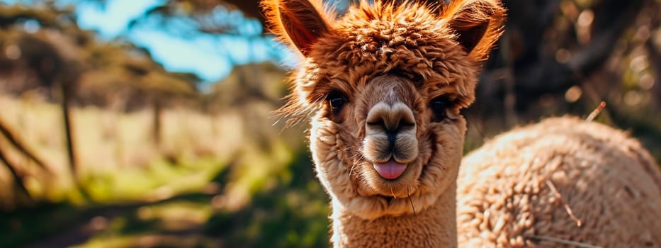 Portrait of an alpaca on a farm. Selective focus. Nature.